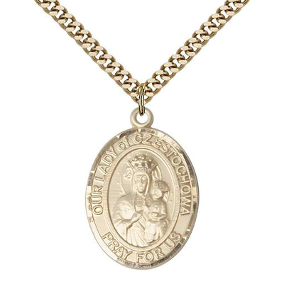 Large Our Lady of Czestochowa 14kt Gold-filled Oval Medal Pendant with Gold-plated Chain, Deluxe Gift Box