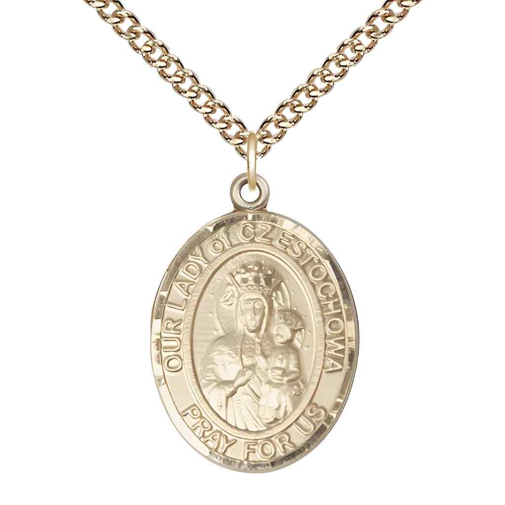 Large Our Lady of Czestochowa 14kt Gold-filled Oval Medal Pendant with Gold-filled Chain, Deluxe Gift Box