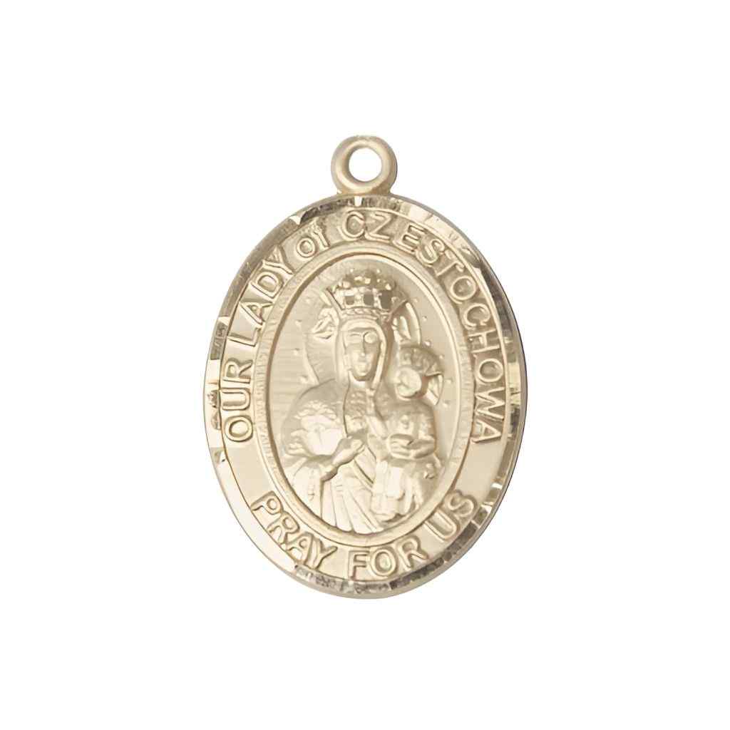 Large Our Lady of Czestochowa 14kt Gold Oval Medal Pendant, Deluxe Gift Box