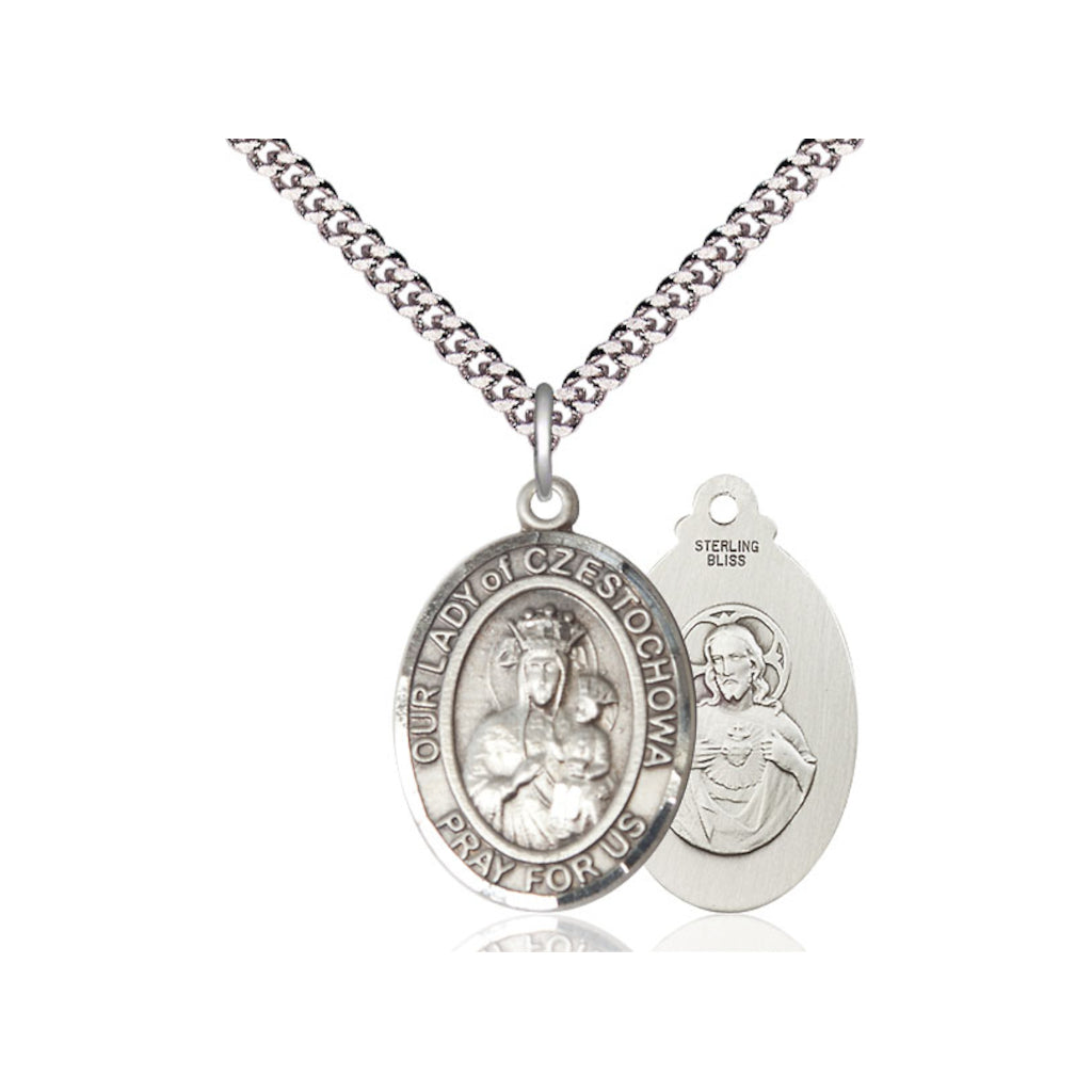 Bliss Large Our Lady of Czestochowa Catholic Patron Saint Sterling Silver Medal