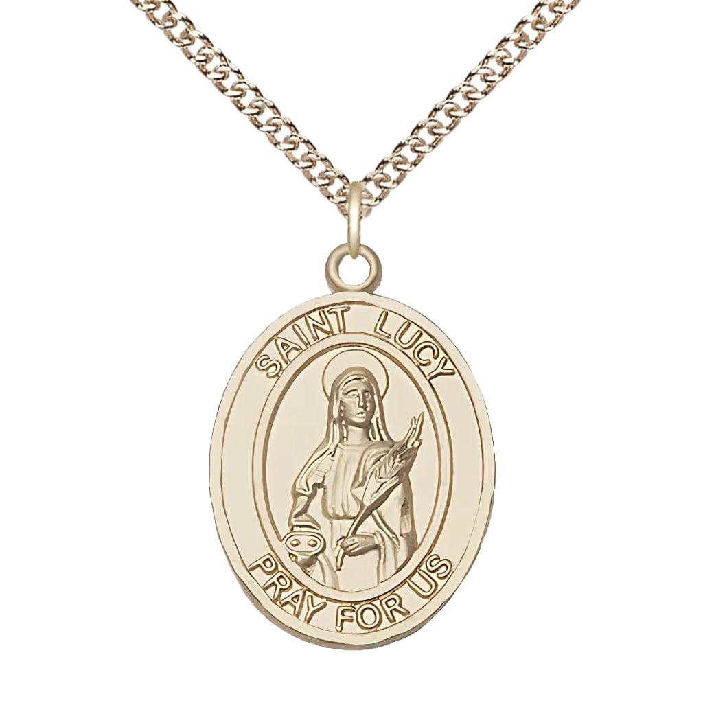Bliss St. Lucy 14kt Gold Oval Medal with 14kt Gold Chain, 1-inch, Made in USA,