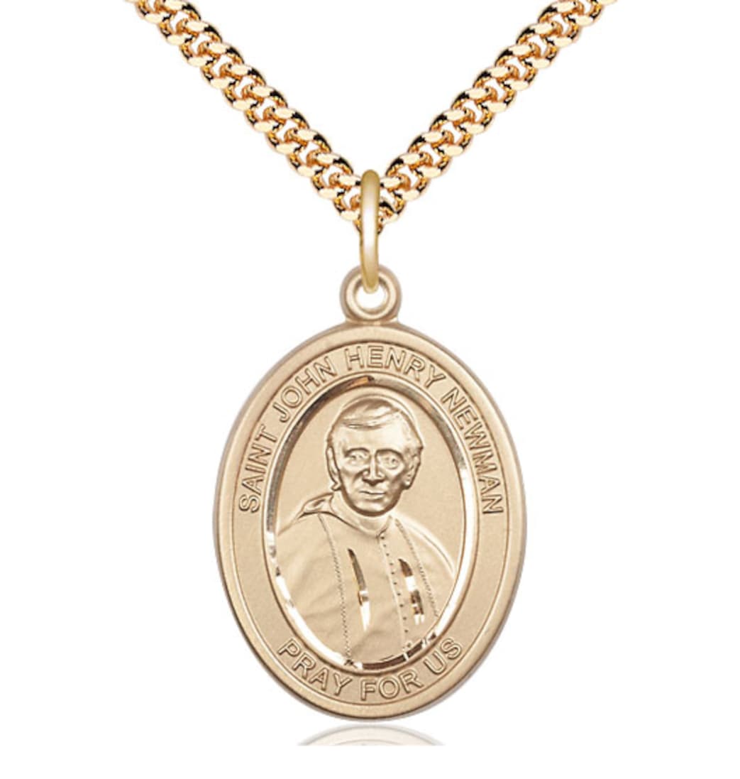 Bliss St John Henry Newman Gold-filled Oval Engravable Large Medal Necklace with Plated Chain,