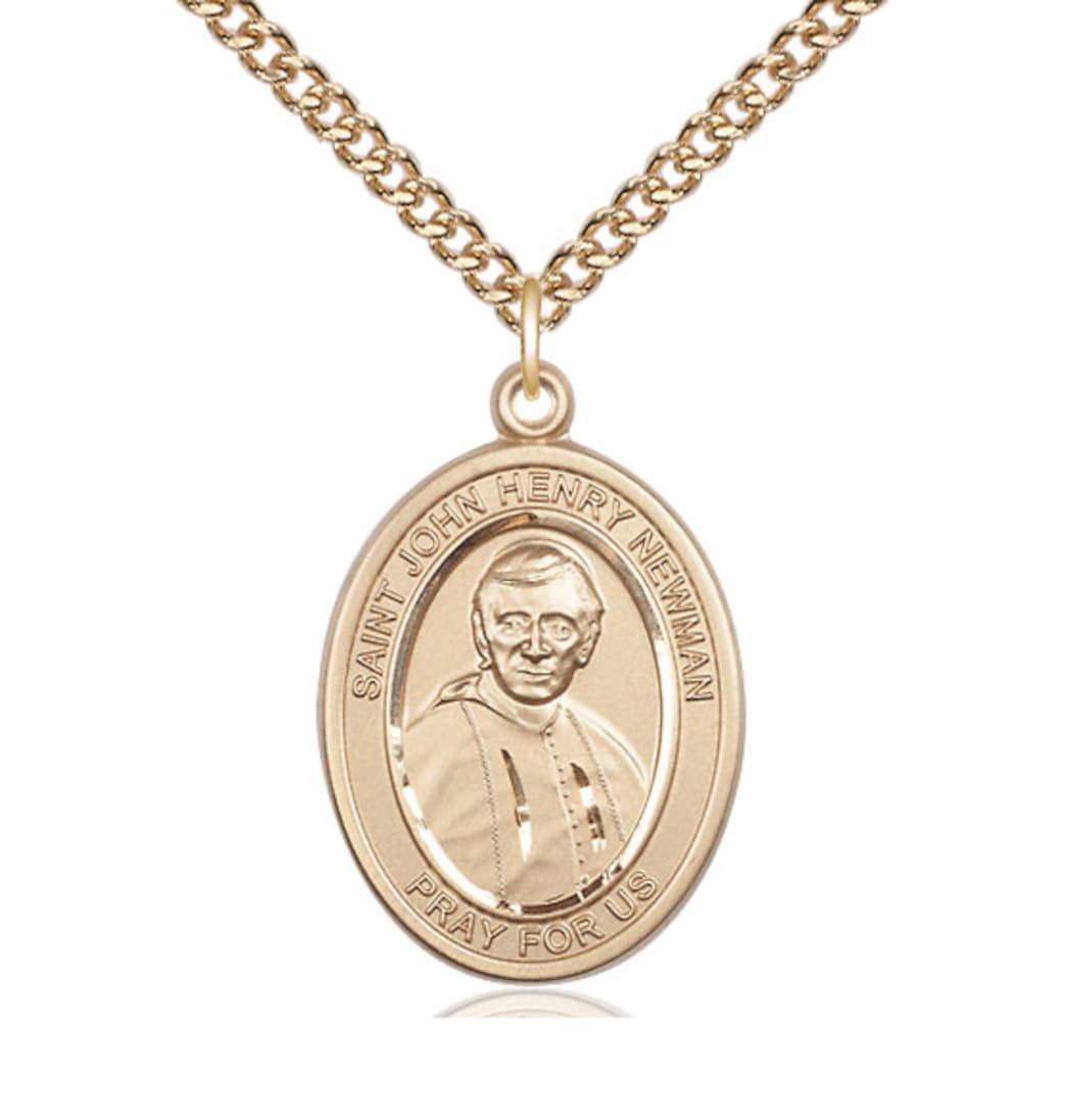 Bliss St John Henry Newman Gold-filled Oval Engravable Large Medal Necklace with Gold-filled Chain,