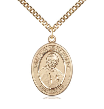 St John Henry Newman Gold-filled Oval Engravable Large Medal Necklace with Gold-filled Chain, Bliss Manufacturing