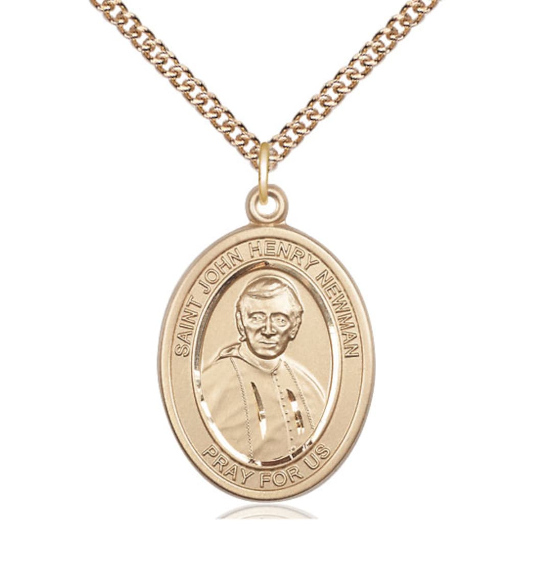 Bliss Manufacturing St John Henry Newman 14kt Gold Oval Large Medal with 14kt Gold Chain,