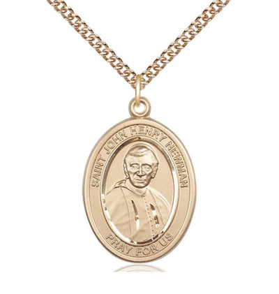 St John Henry Newman 14kt Gold Oval Large Medal with 14kt Gold Chain, Bliss Manufacturing
