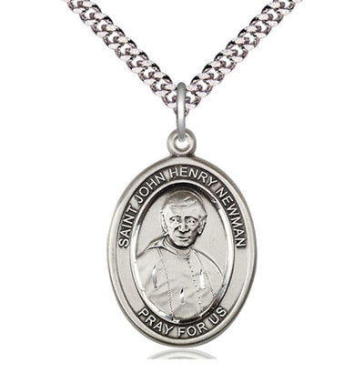 St John Henry Newman Pewter Oval Engravable Large Medal Necklace with Chain, Bliss Manufacturing