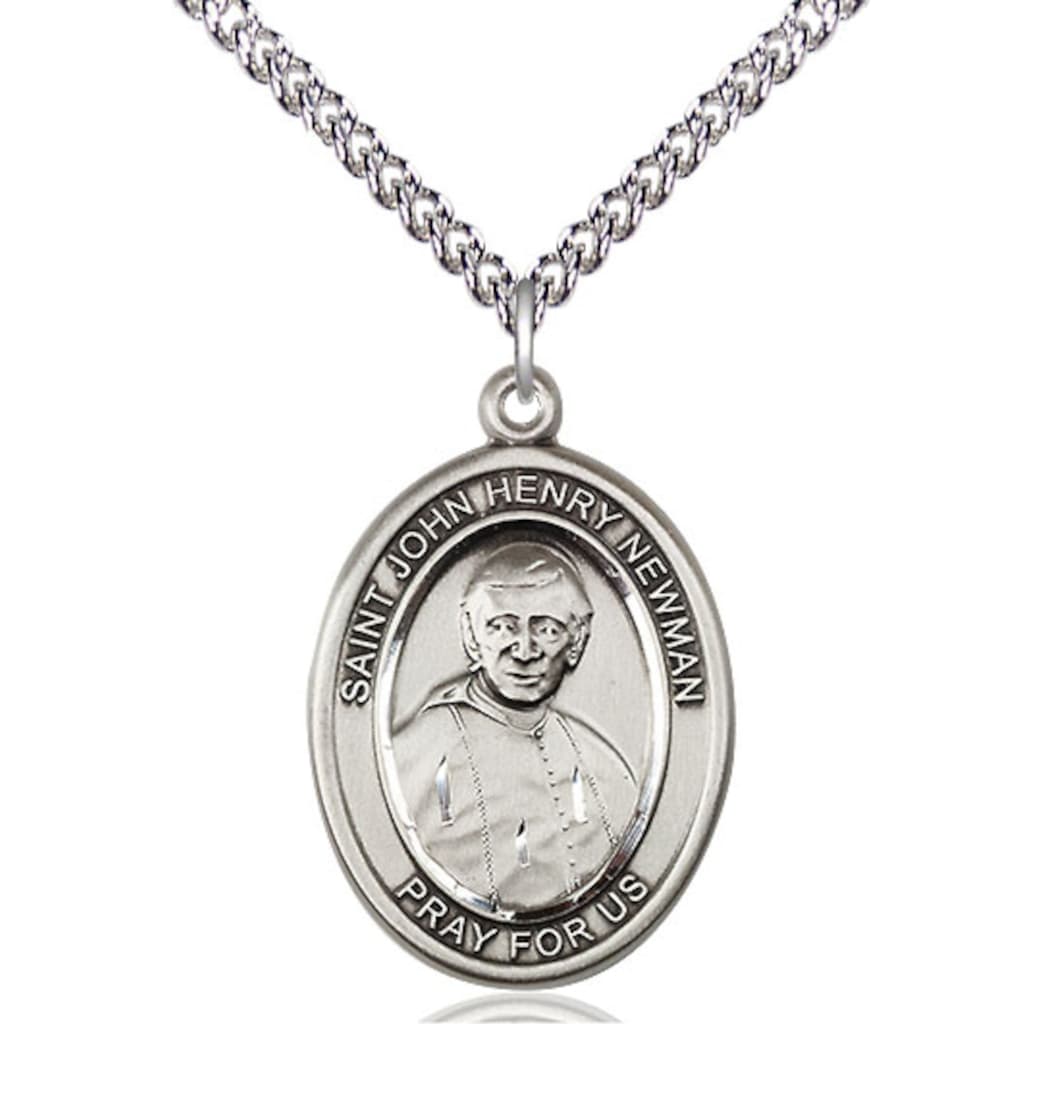 Bliss St John Henry Newman Sterling Silver Oval Large Medal Necklace with Sterling Chain,