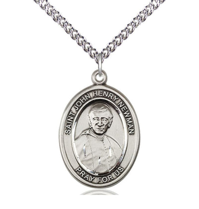 St John Henry Newman Sterling Silver Oval Large Medal Necklace with Sterling Chain, Bliss Manufacturing
