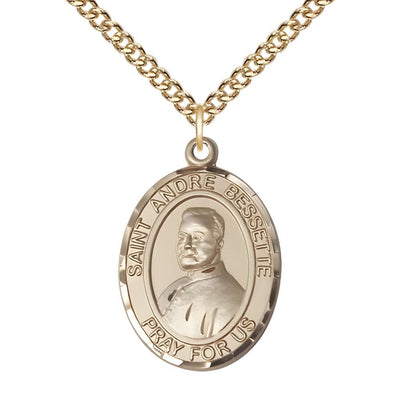 St. Andre Bessette 14kt Gold Oval Medal Pendant with 14kt Gold Chain, Measures 1-inch tall by 3/4-inch wide, Bliss Manufacturing