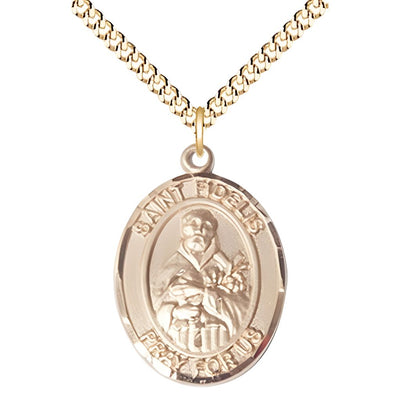 St. Fidelis of Sigmaringen 14kt Gold-filled Oval Medal Pendant with Gold-plated Chain, Measures 1-inch tall by 3/4-inch wide. Deluxe Gift Box, Bliss Manufacturing