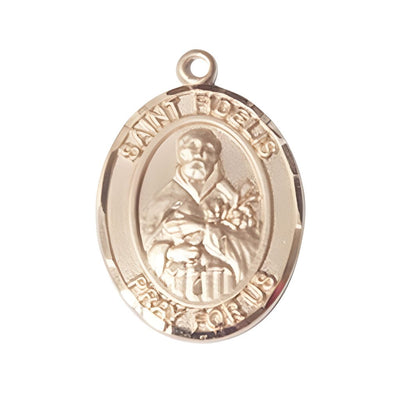 St. Fidelis of Sigmaringen 14kt Gold Oval Medal Pendant, Measures 1-inch tall by 3/4-inch wide. Deluxe Gift Box, Bliss Manufacturing