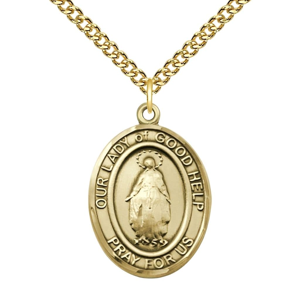 Bliss Our Lady of Good Help Gold-filled Oval Medal with Gold-filled Chain, Size 1-inch,