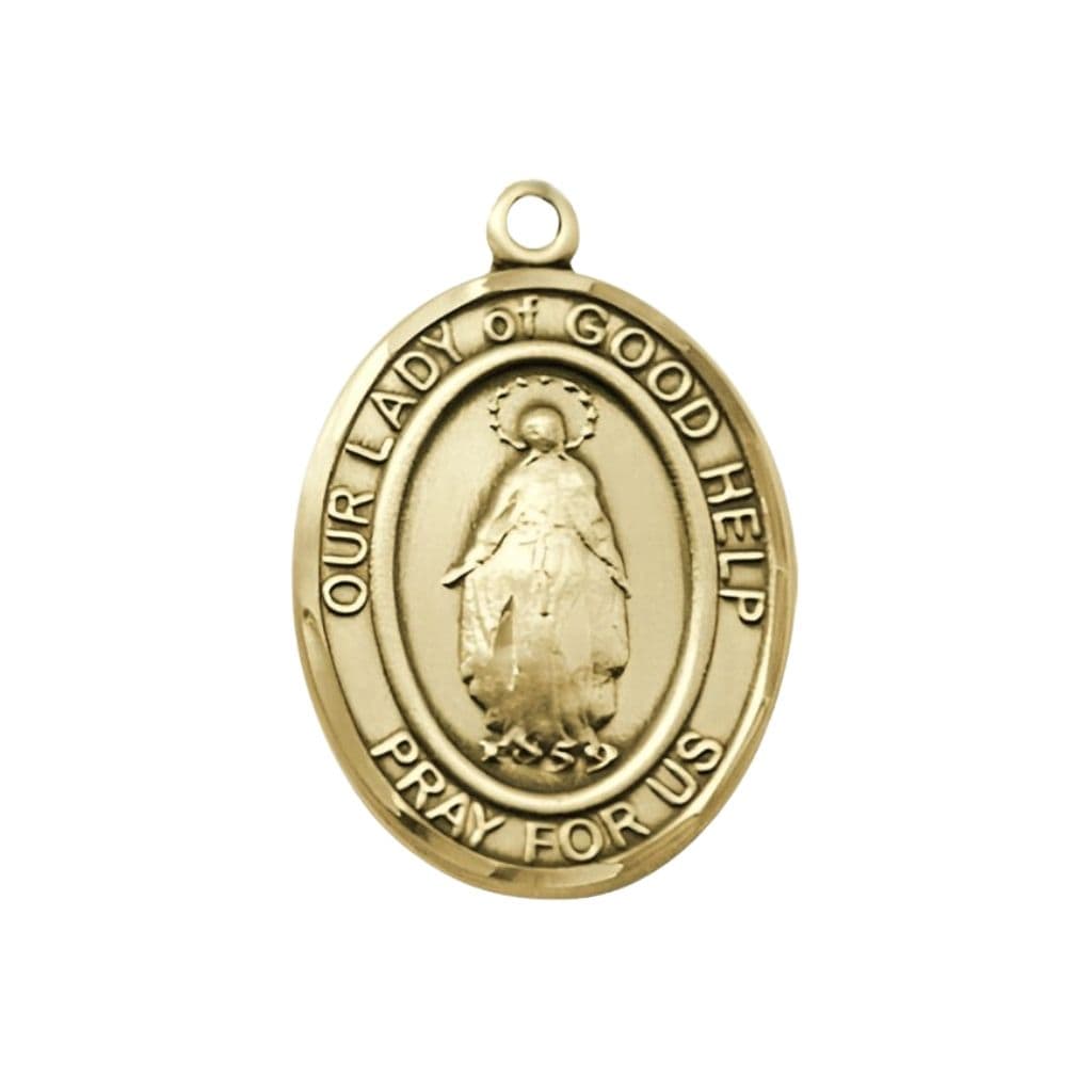 Bliss Our Lady of Good Help 14kt Gold Oval Medal, Size 1-inch,