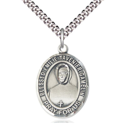 Blessed Emilie Tavernier Gamelin Sterling Silver Oval Large Medal Necklace, Bliss Manufacturing