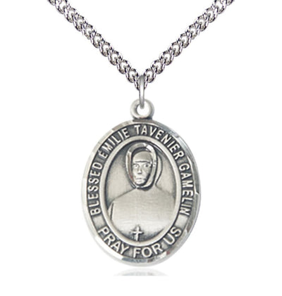 Large Sterling Silver Blessed Emilie Tavernier Gamelin Pendant on a 24 inch Sterling Silver Heavy Curb Chain, Bliss Manufacturing