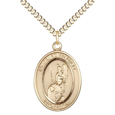 Guardian Angel of the World 14kt Gold-filled Oval Medal Pendant with Gold-plated Chain, Measures 1-inch tall by 3/4-inch wide. Deluxe Gift Box, Bliss Manufacturing