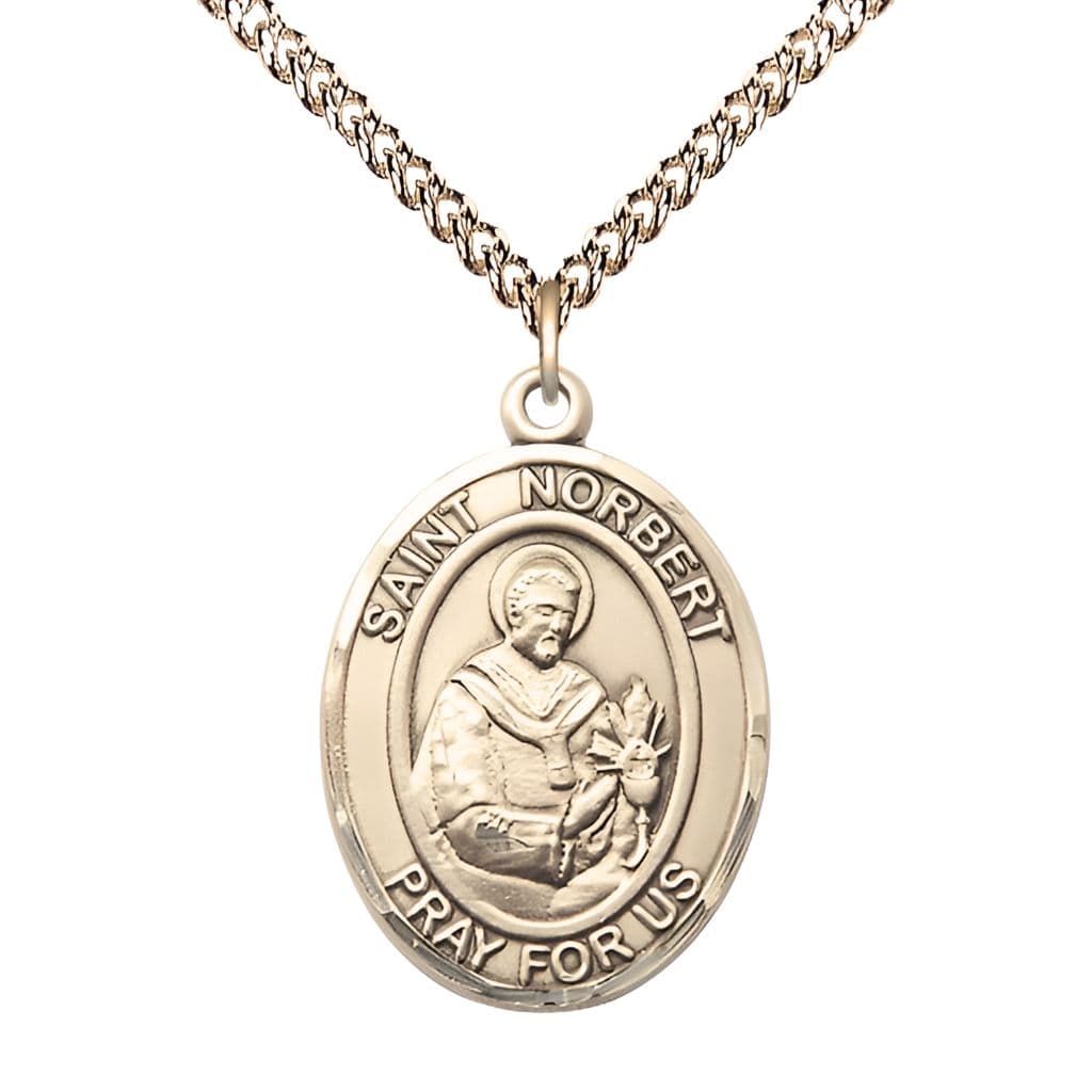 St. Norbert of Xanten Gold-filled Oval Engravable Medal with Gold-filled Chain, 1-inch,