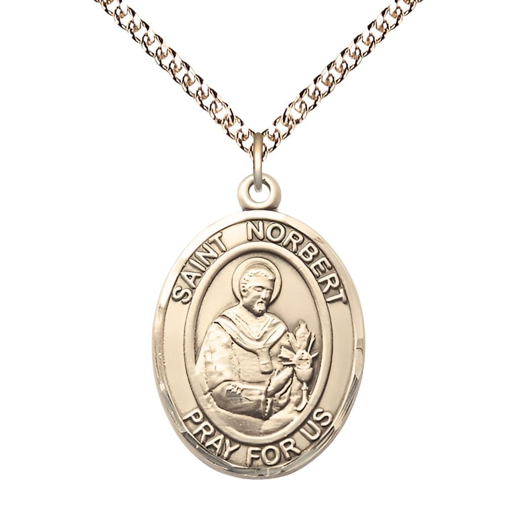 Bliss St. Norbert of Xanten 14kt Gold Oval Medal 14kt Gold Chain, 1-inch,