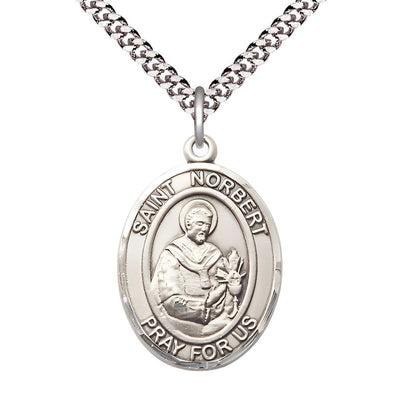 St. Norbert of Xanten Pewter Oval Engravable Medal Necklace, 1-inch, Plated Chain, Bliss Manufacturing