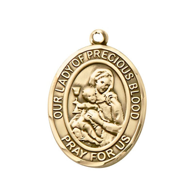 Large Our Lady of the Precious Blood 14kt Gold Oval Medal Pendant, Deluxe Gift Box.