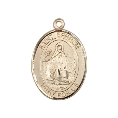 St. Ephrem 14kt Gold Oval Engravable Medal Pendant, Bliss Manufacturing