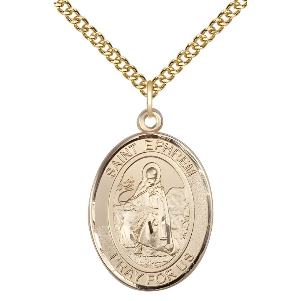 St. Ephrem 14kt Gold Oval Engravable Medal Pendant view 2, Bliss Manufacturing