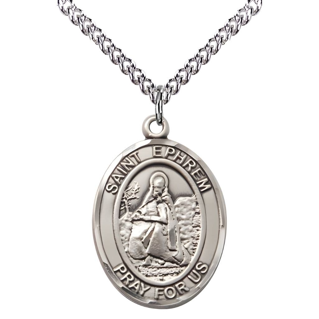 St. Ephrem Sterling Silver Oval Engravable Medal view 2, Bliss Manufacturing