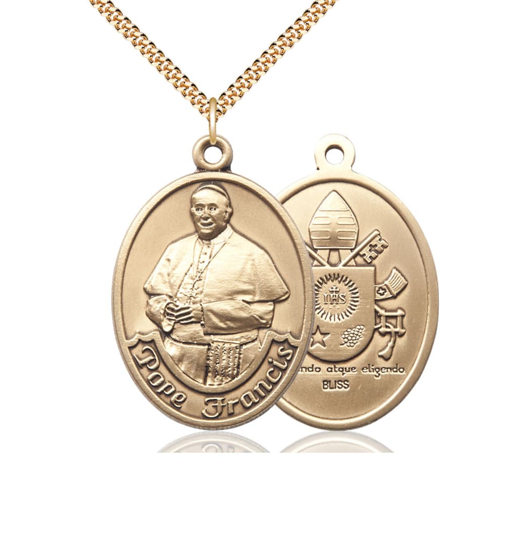 Bliss Pope Francis Large Gold-filled Oval Medal Necklace with Plated Chain,