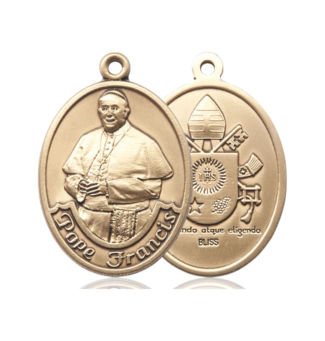 Bliss Manufacturing Pope Francis 14kt Gold Oval Large Medal Pendant,7451KT,