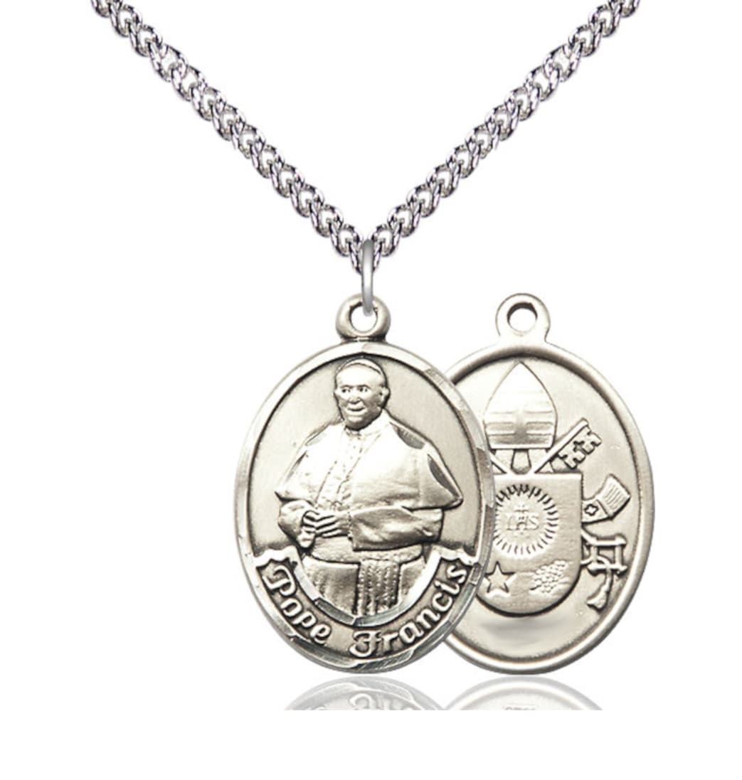 Bliss Pope Francis Sterling Silver Oval Large Medal Necklace with Sterling Chain,7451SS,