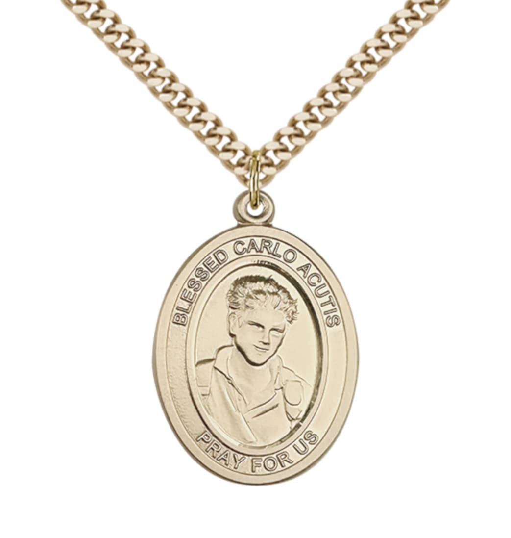 Bliss Blessed Carlo Acutis Gold-filled Oval Engravable Large Medal Necklace,