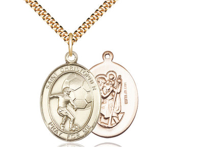 St Christopher Soccer Player Catholic Patron Saint Medal, gold-filled, Bliss Manufacturing