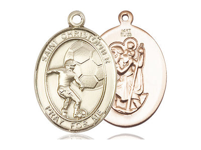St Christopher Soccer Player Catholic Patron Saint Medal, 14kt gold, Bliss Manufacturing