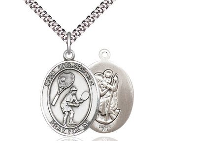 St Christopher Tennis Catholic Patron Saint Medal, sterling silver, Bliss Manufacturing