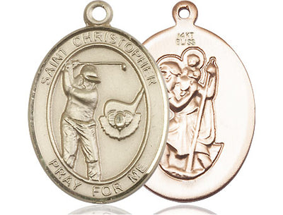 St Christopher Large Golf Player Catholic Patron Saint Medal, 14kt gold, Bliss Manufacturing