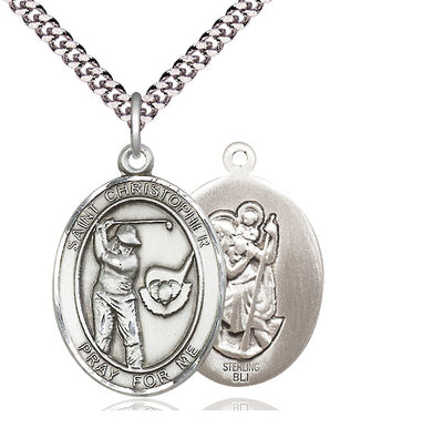 St Christopher Large Golf Player Catholic Patron Saint Medal, sterling silver, Bliss Manufacturing