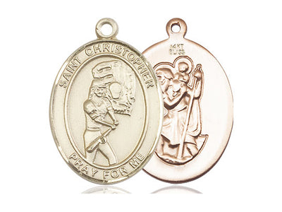 St Christopher Softball Player Catholic Patron Saint Medal, 14kt gold, Bliss Manufacturing