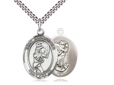 St Christopher Softball Player Catholic Patron Saint Medal, sterling silver, Bliss Manufacturing