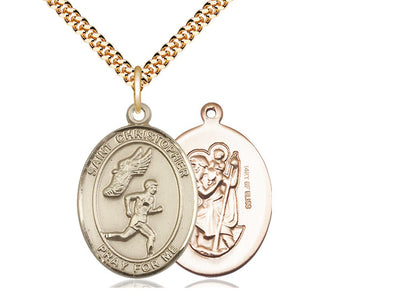 St Christopher Track & Field Catholic Saint Medal, gold-filled, Bliss Manufacturing
