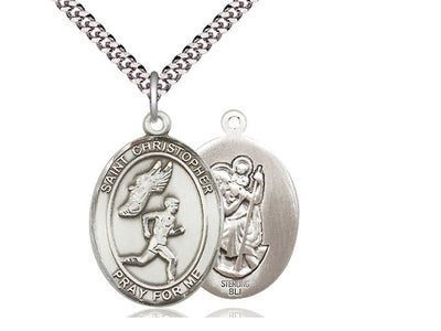 St Christopher Track & Field Catholic Saint Medal, pewter / sterling silver / gold-filled, Bliss Manufacturing