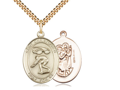 St Christopher Swimming Catholic Patron Saint Medal, gold-filled, Bliss Manufacturing