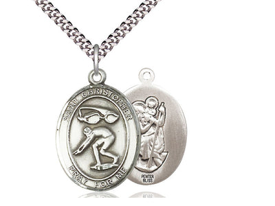 St Christopher Swimming Catholic Patron Saint Medal, pewter, Bliss Manufacturing