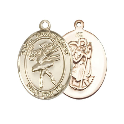 St. Christopher Dance 14kt Gold Oval Oval Medal, Measures 1-inch tall by 3/4-inch wide, Bliss Manufacturing