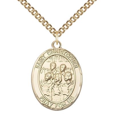 St. Christopher Choir 14kt Gold-filled Oval Medal with a 14kt Gold-filled Chain in a Gift Box, Measures 1-inch tall by 3/4-inch wide, Bliss Manufacturing