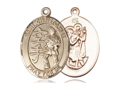 St Christopher Karate Catholic Patron Saint Medal, 14kt gold, Bliss Manufacturing