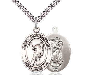 Saint Christopher Lacrosse Catholic Patron Saint Medal, pewter, Bliss Manufacturing