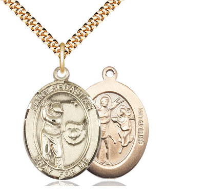 St Sebastian Golf Player Catholic Patron Saint Large Medal, gold-filled, Bliss Manufacturing