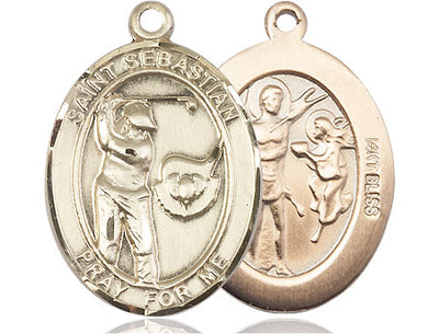 St Sebastian Golf Player Catholic Patron Saint Large Medal, 14kt gold, Bliss Manufacturing