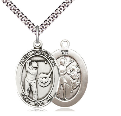 St Sebastian Golf Player Catholic Patron Saint Large Medal, pewter, Bliss Manufacturing